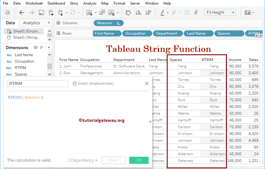 Tableau String Functions