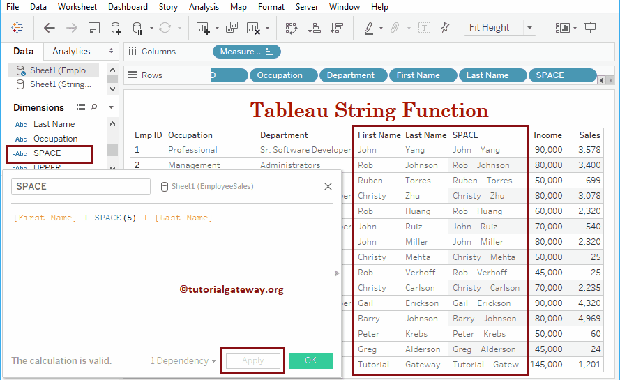 Tableau String Functions