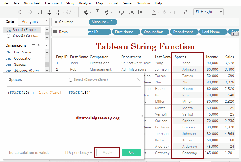 Tableau String Functions