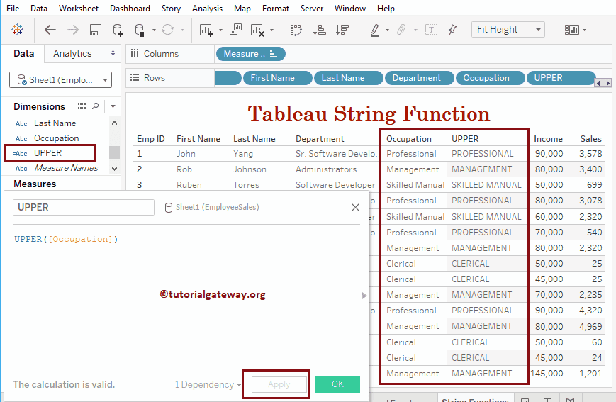 Tableau String Functions