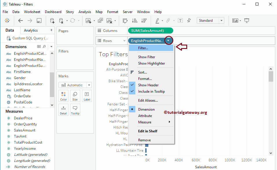 Top Filters in Tableau