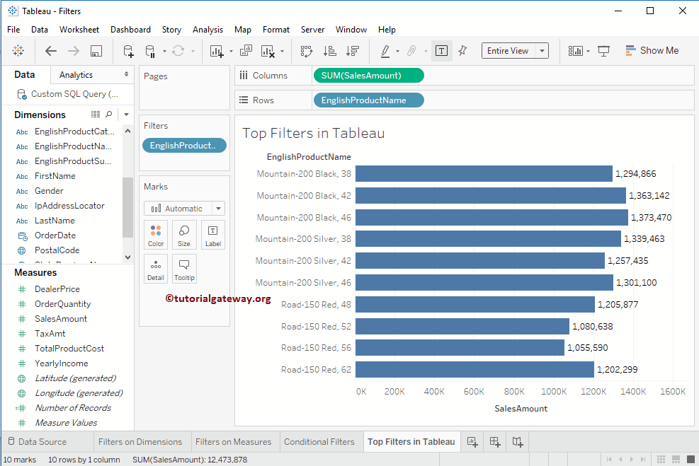 Top Filters in Tableau