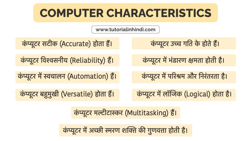 कंप्यूटर की विशेषताएं (Characteristics of Computer in Hindi) Tutorial