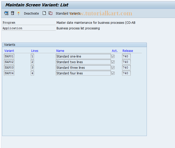 0KW3 SAP Tcode CO Variant Maintenance COOMABC Transaction Code
