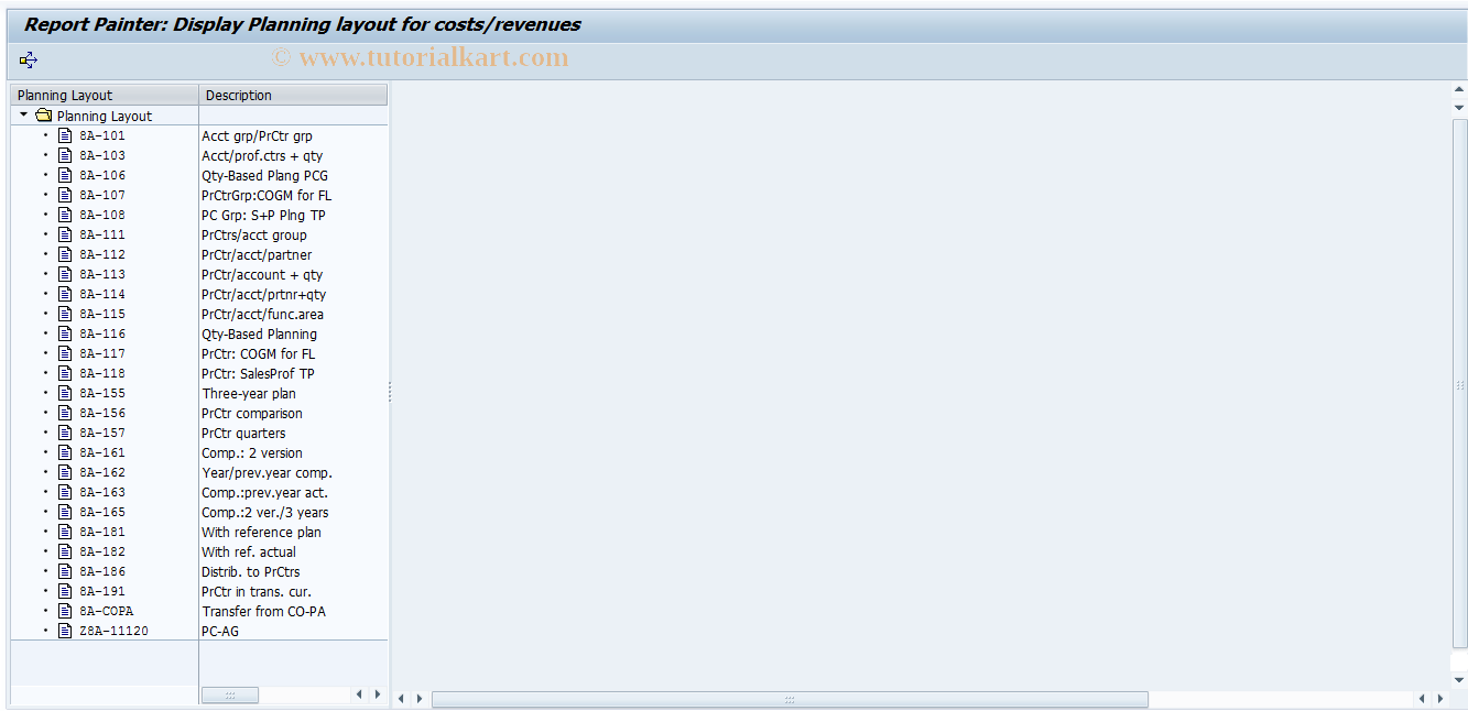 7KEC SAP Tcode Display Planning Layout for Cost/Rev Transaction Code