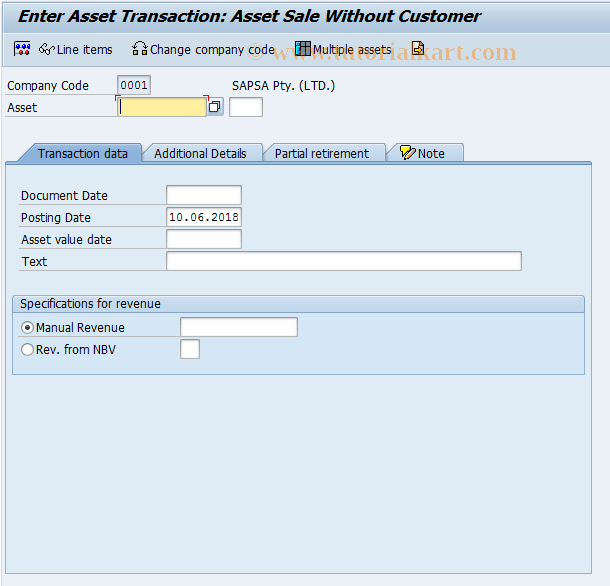 ABAON SAP Tcode Asset Sale Without Customer Transaction Code