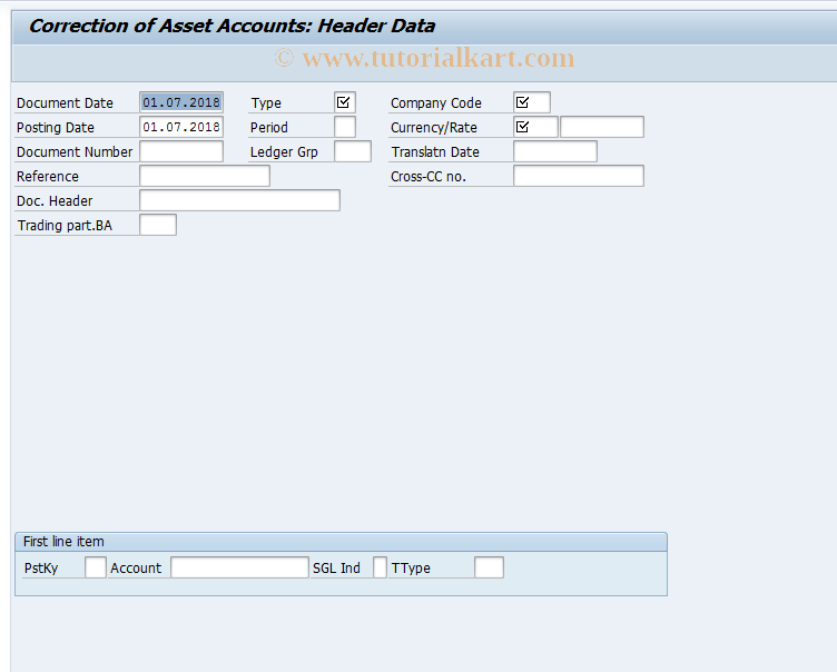 ABB1 SAP Tcode Correction of Asset Accounts Transaction Code