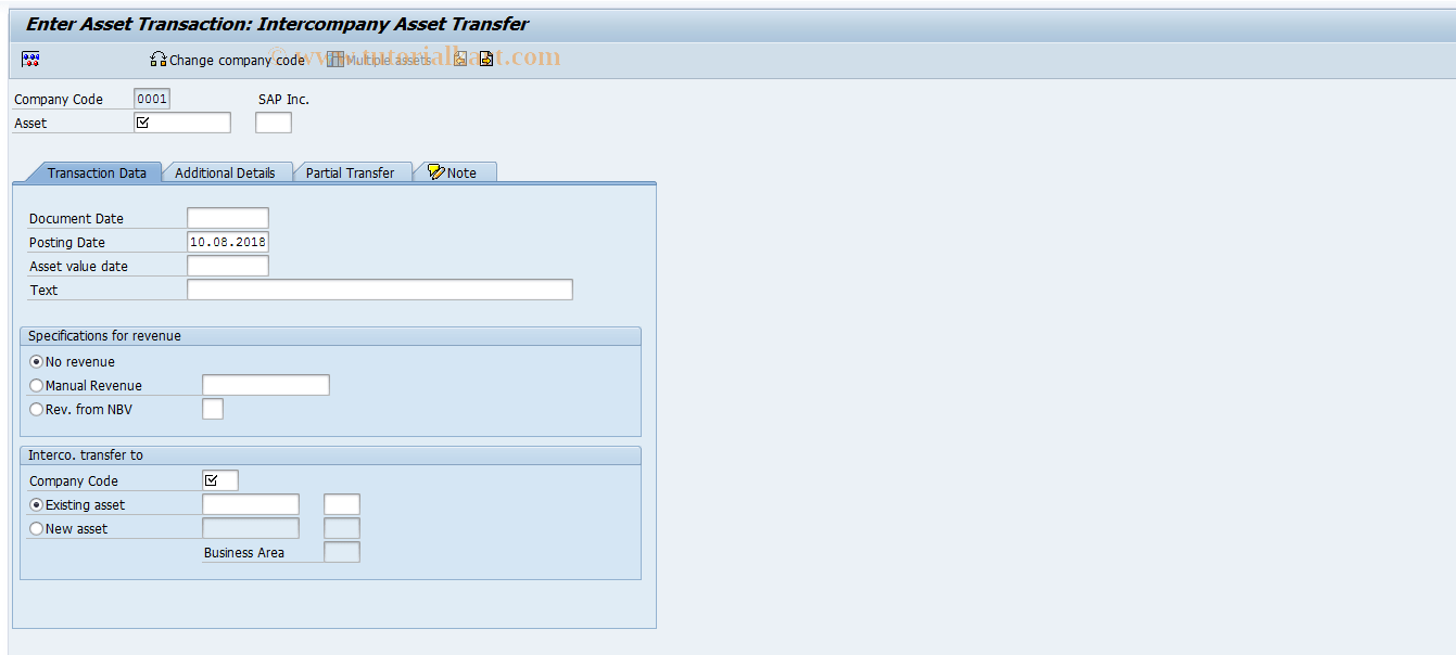 ABT1N SAP Tcode Asset Transfer Transaction Code