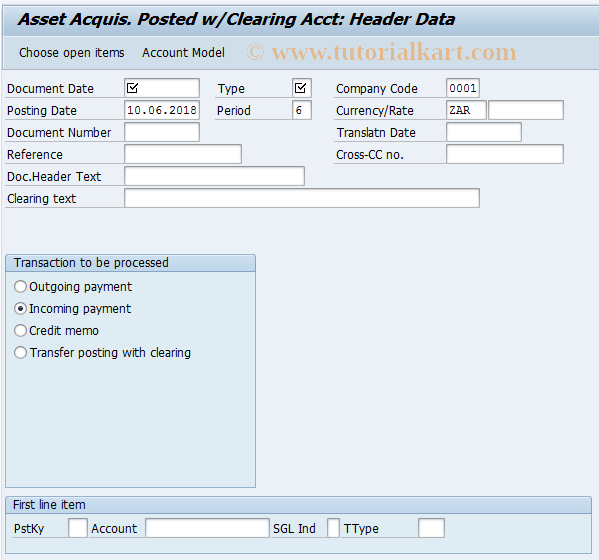ABZV SAP Tcode Asset Acquisition Posted w/Clearing Account