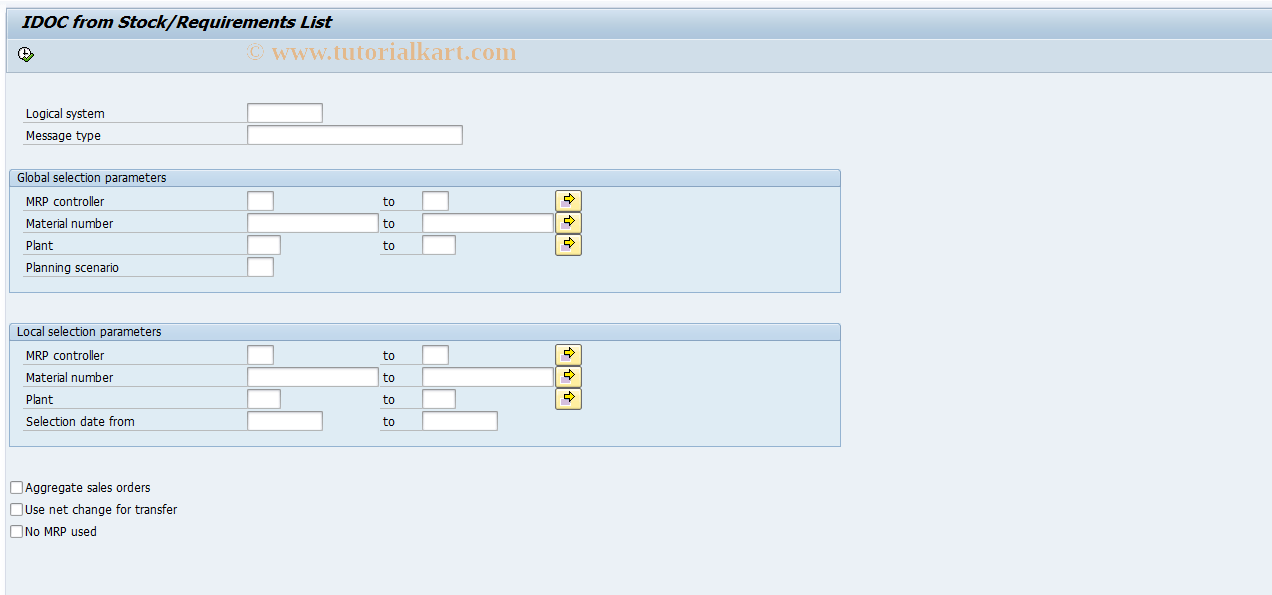 AMRP SAP Tcode Send Stock/Requirements List Transaction Code