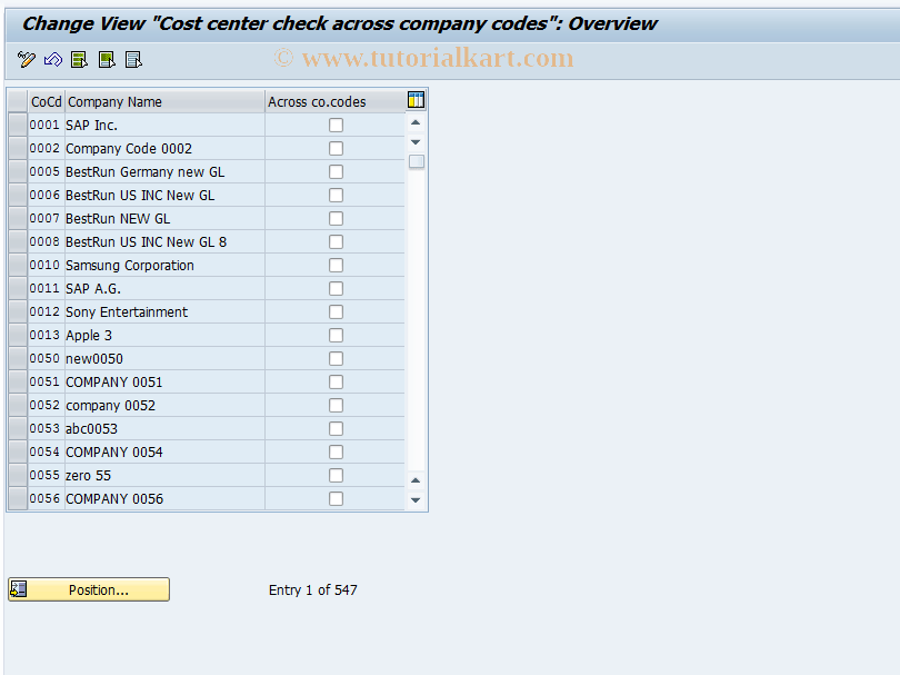 AOCO SAP Tcode Cost center check (across co.codes) Transaction Code
