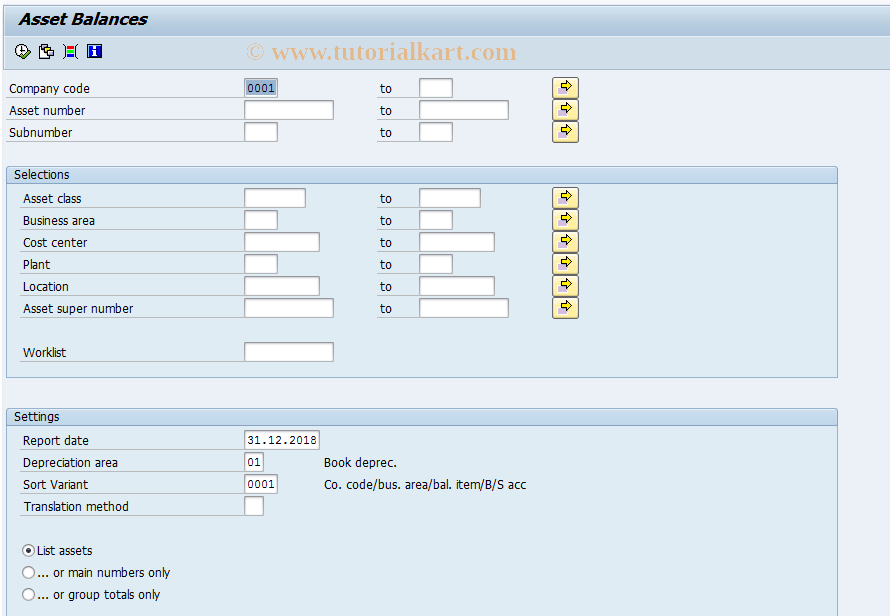 AR01 SAP Tcode Call Asset List Transaction Code