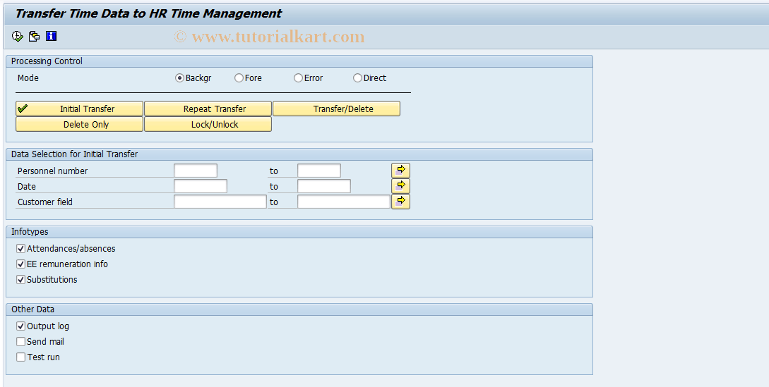 CAT6 SAP Tcode Transfer External > Time Management Transaction Code