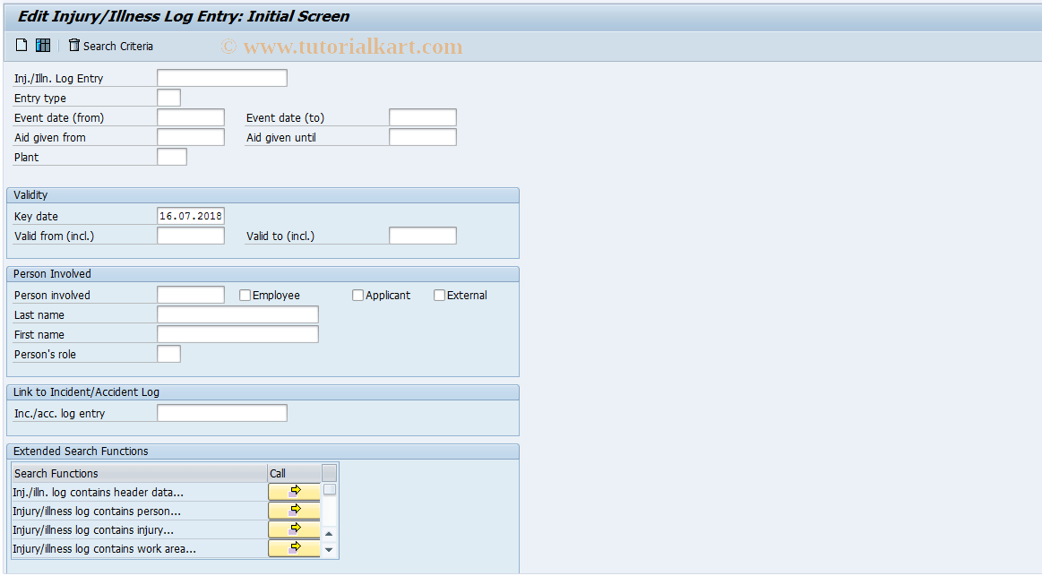 CBIH72 SAP Tcode EHS Change Injury/Illness Log Entry Transaction Code