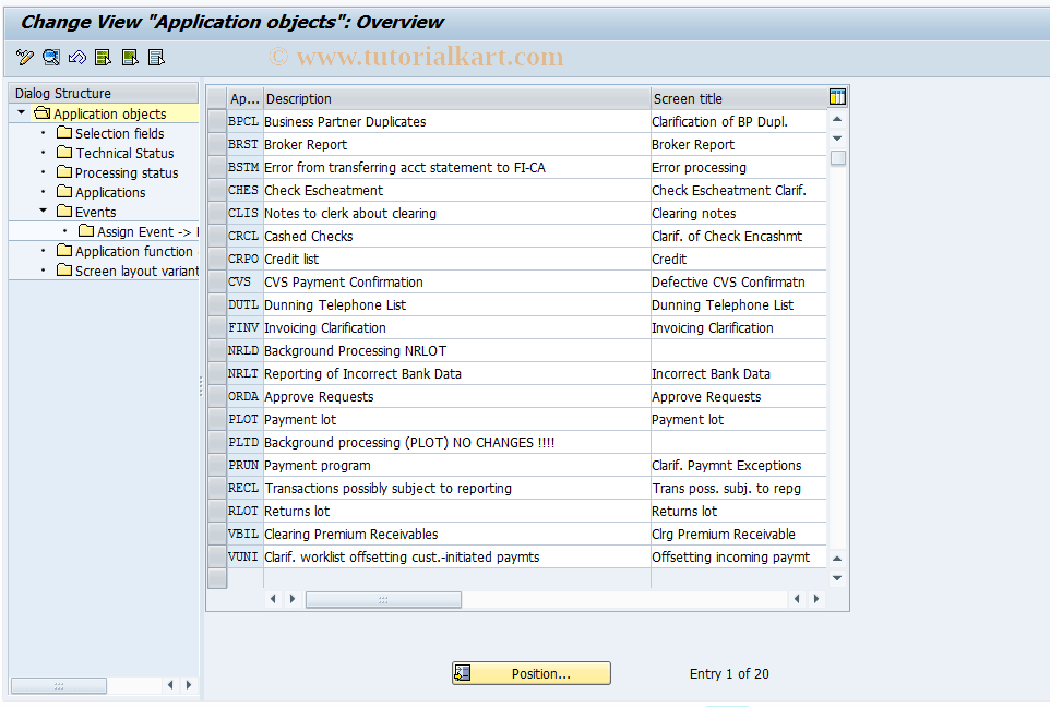 CFCAO SAP Tcode Customizing Application object Transaction Code