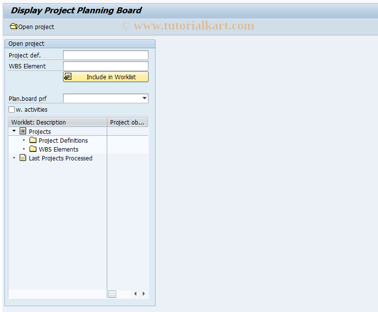 CJ2C SAP Tcode Display project planning board Transaction Code