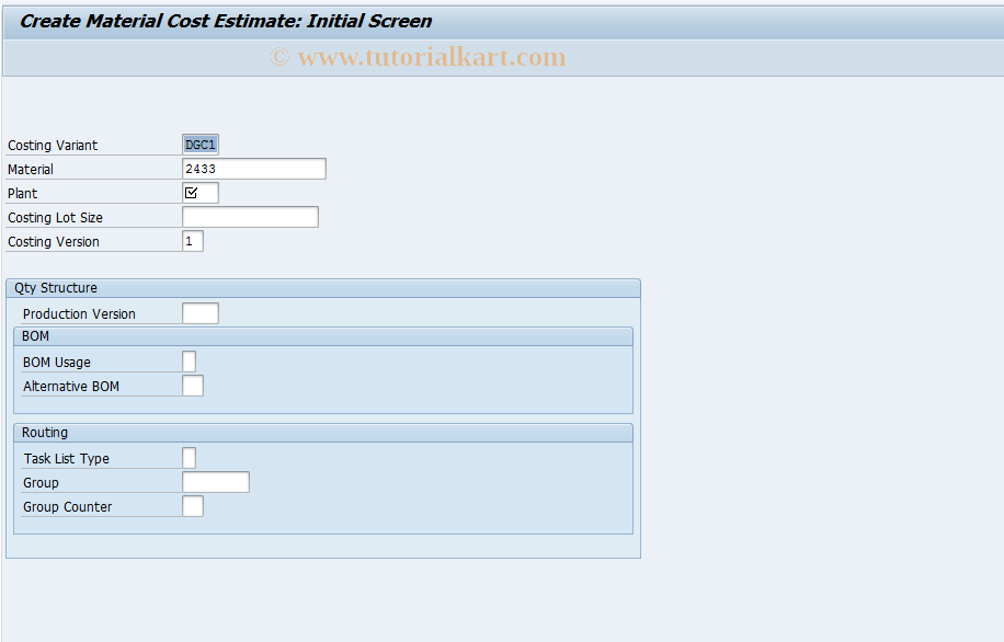 CK11 SAP Tcode Create Product Cost Estimate Transaction Code