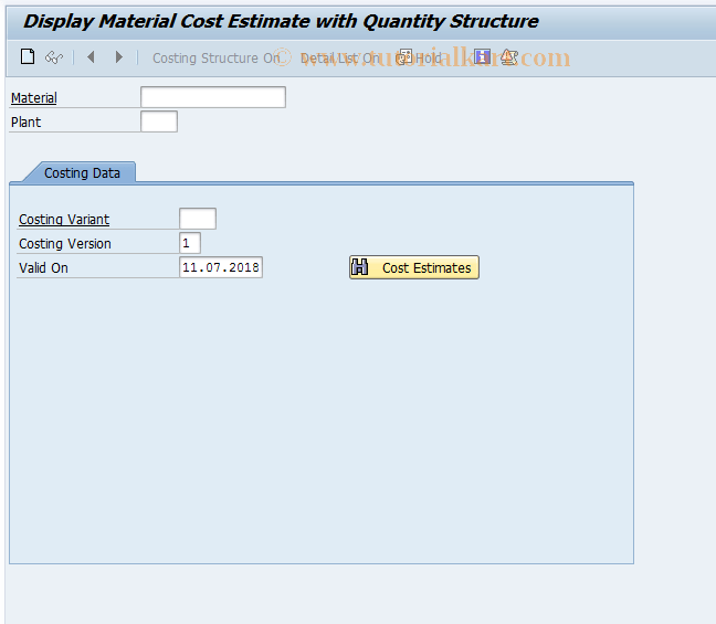 CK13N SAP Tcode Display Material Cost Estimate Transaction Code