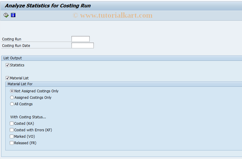 CK40N_STAT SAP Tcode Analyze Statistics for Costing Run Transaction Code