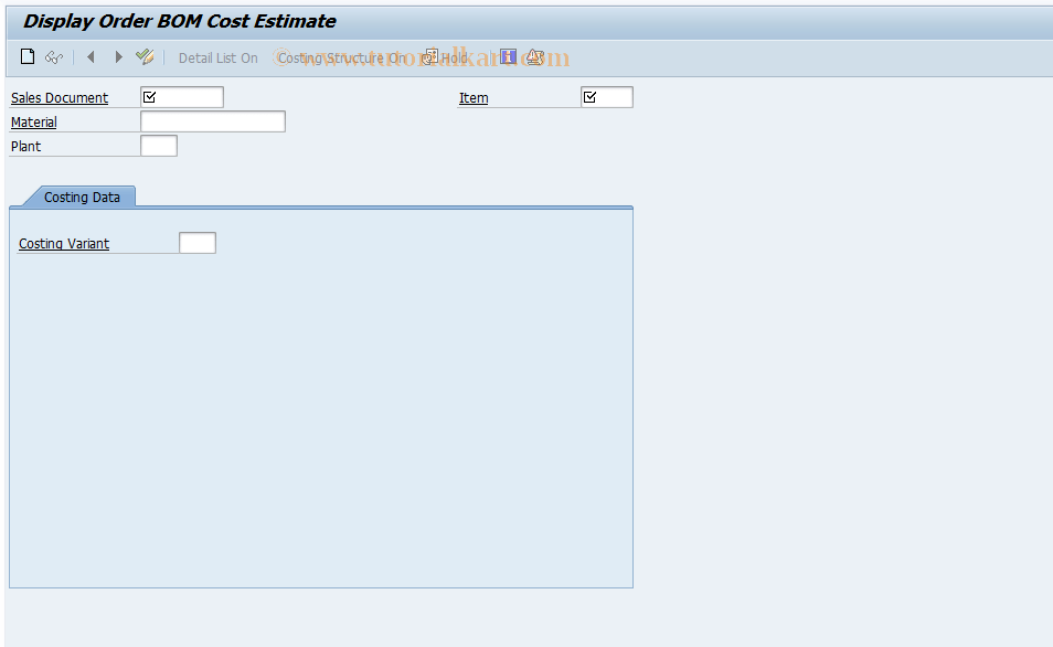 CK53N SAP Tcode Display Order BOM Cost Estimate Transaction Code