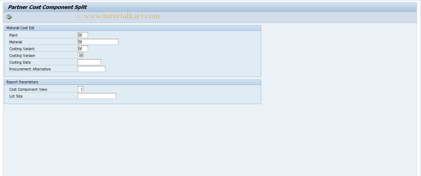 CK88 SAP Tcode Partner Cost Component Split Transaction Code