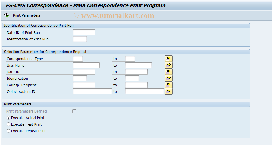 SAP TCode CMS_COR_REQ_PRINT Start correspondence print