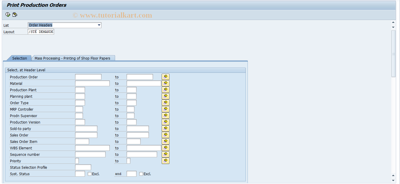 CO04N SAP Tcode Print Production Orders Transaction Code