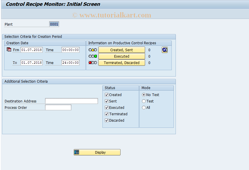 CO53 SAP Tcode Control Recipe Monitor Transaction Code