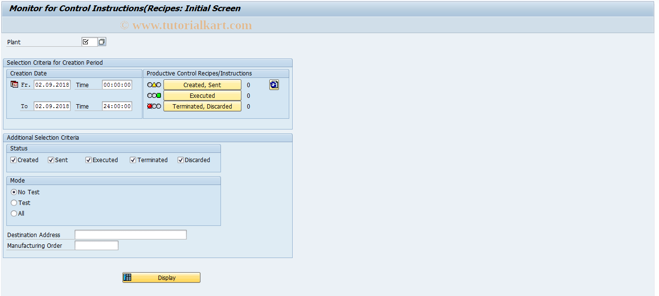 CO53XT SAP Tcode Monitor Control Instructions/Recipes Transaction Code