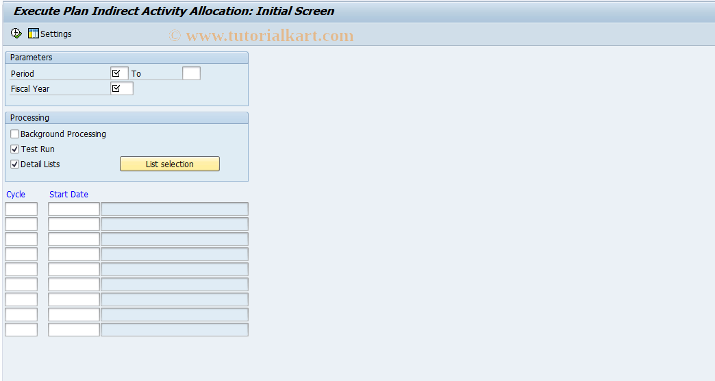 CPCB SAP Tcode Execute Plan Indirect Acty Allocation Transaction Code