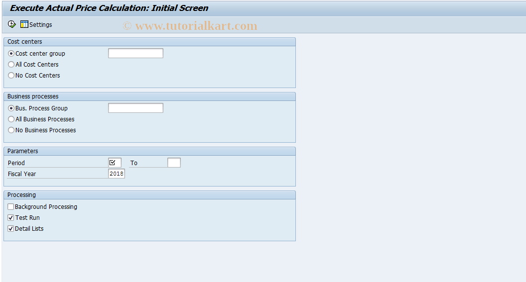 CPII SAP Tcode Price calculation in actl process Transaction Code