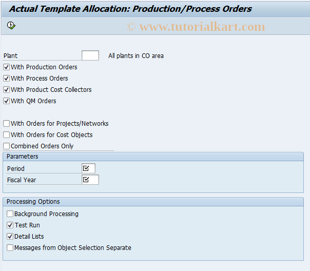 CPTD SAP Tcode Actual Template Allocation Production Orders Transaction Code