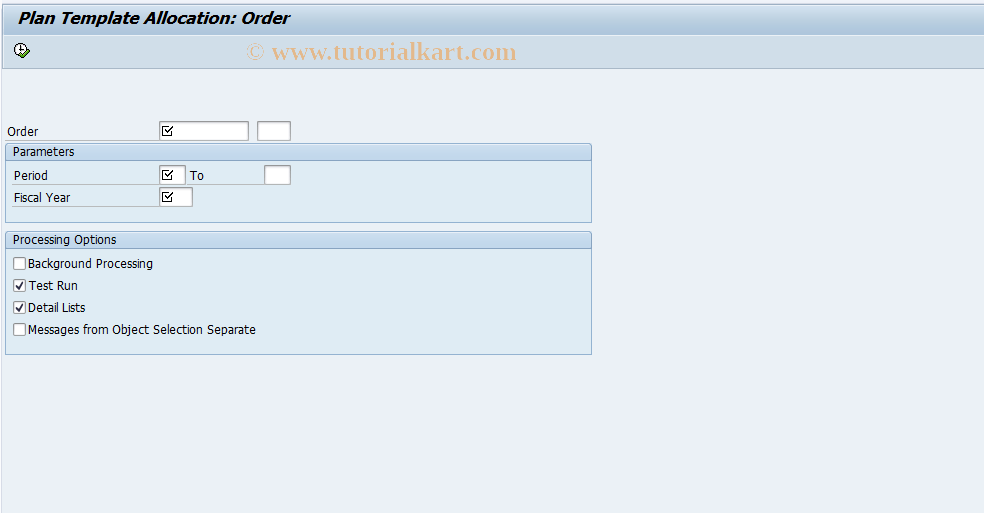 CPUA SAP Tcode Plan Template Allocation Order Transaction Code