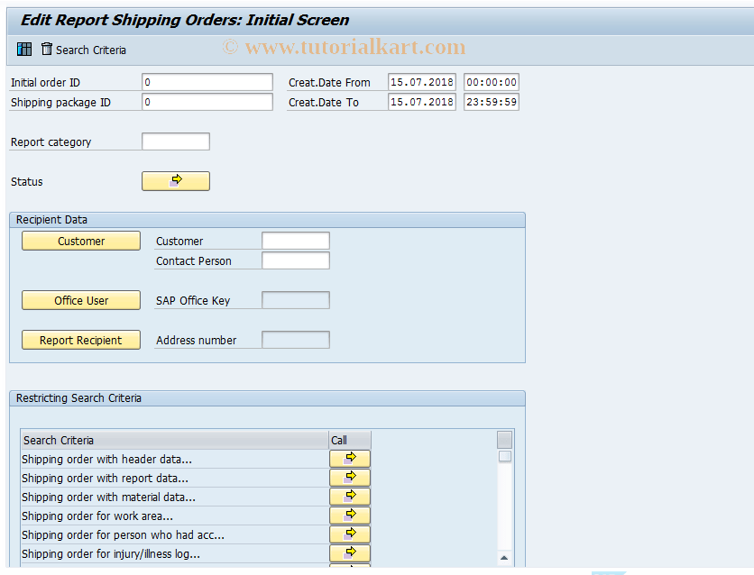 CVD1 SAP Tcode Edit Report Shipping Orders Transaction Code