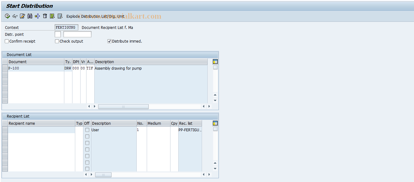 CVI7 SAP Tcode Start distribution with recipient list Transaction Code