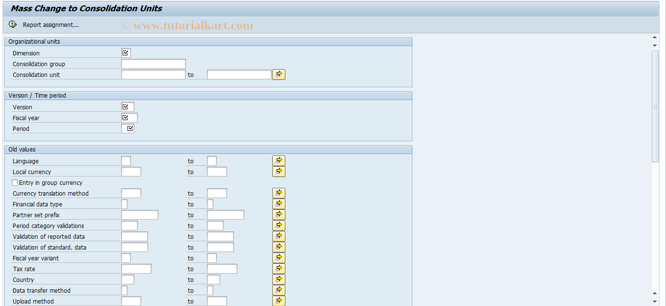 CXAR SAP Tcode Mass Changes Cons Units Transaction Code