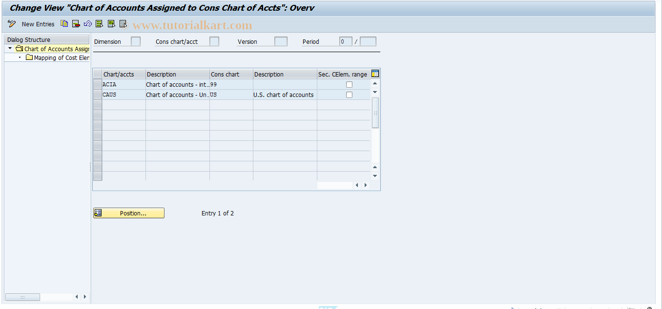 CXN0 SAP Tcode Map Secondary Cost Elements Transaction Code