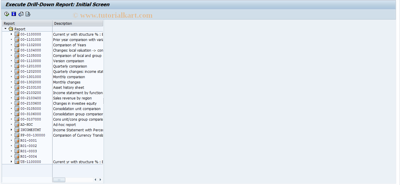 CXR0 SAP Tcode Run drilldown report Transaction Code