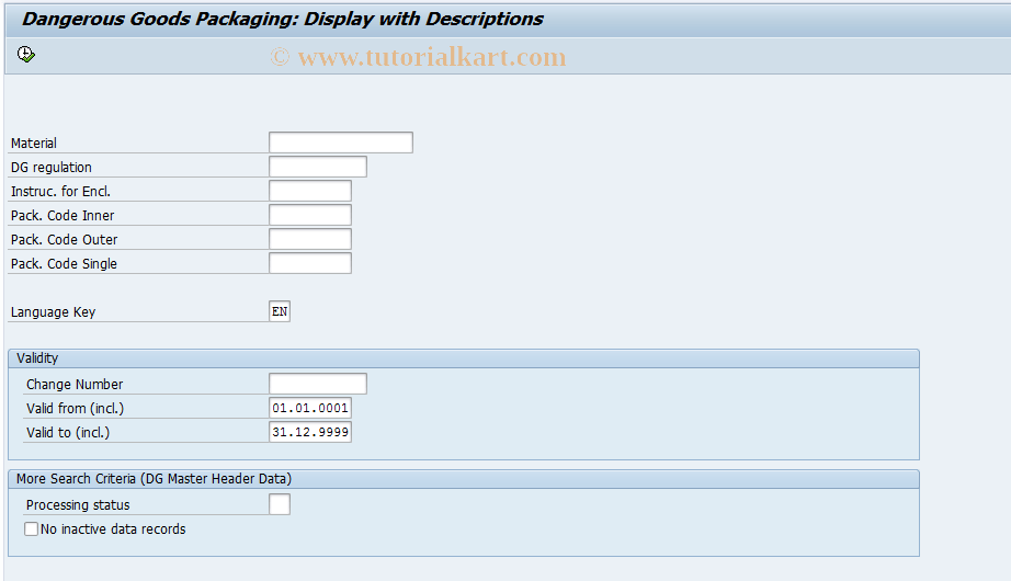 DGR4 SAP Tcode Display DG Packaging Data Transaction Code