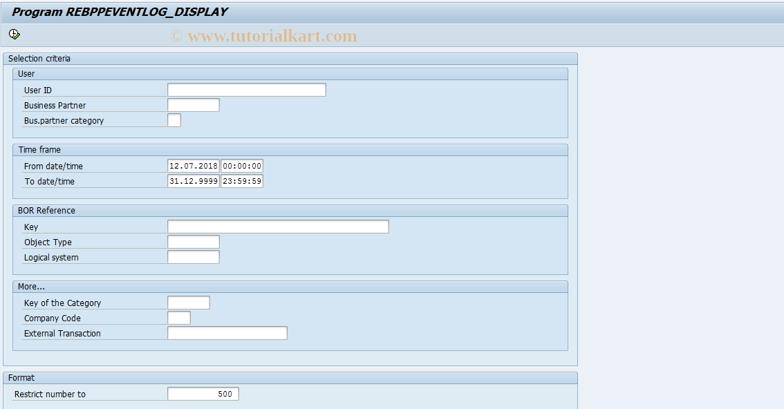 EBPP_LOG_DISP SAP Tcode Display of Log Categories Transaction Code