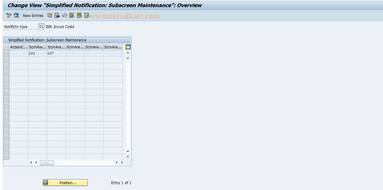EN01 SAP Tcode Subscreens for Simple Notification Transaction Code