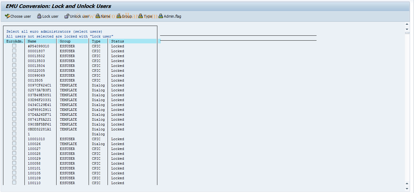 EWZ5 SAP Tcode Lock Users Transaction Code