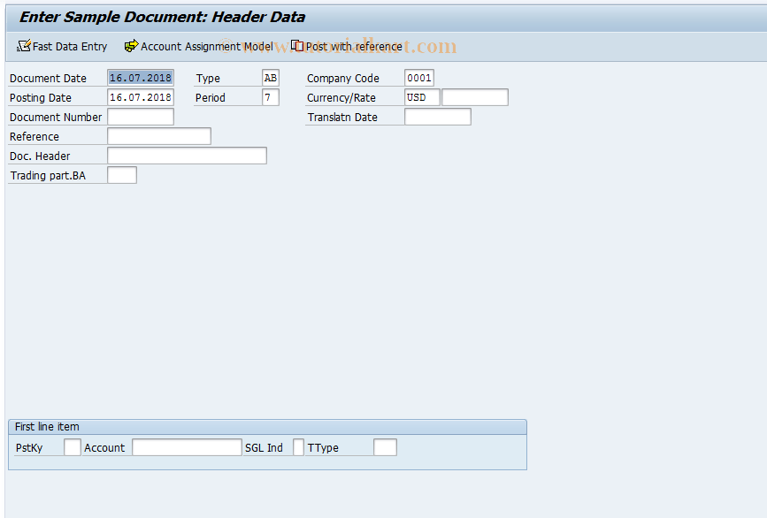 F01 SAP Tcode Enter Sample Document Transaction Code