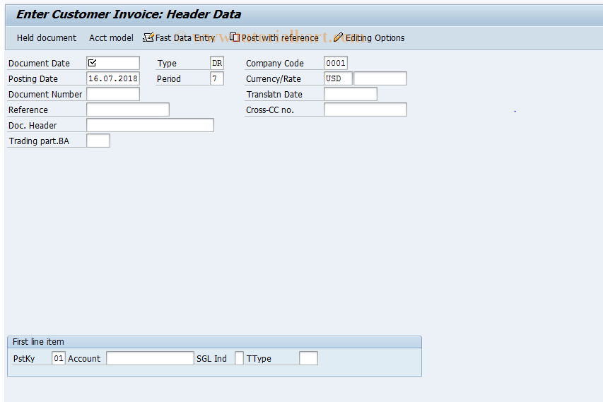 F22 SAP Tcode Enter Customer Invoice Transaction Code