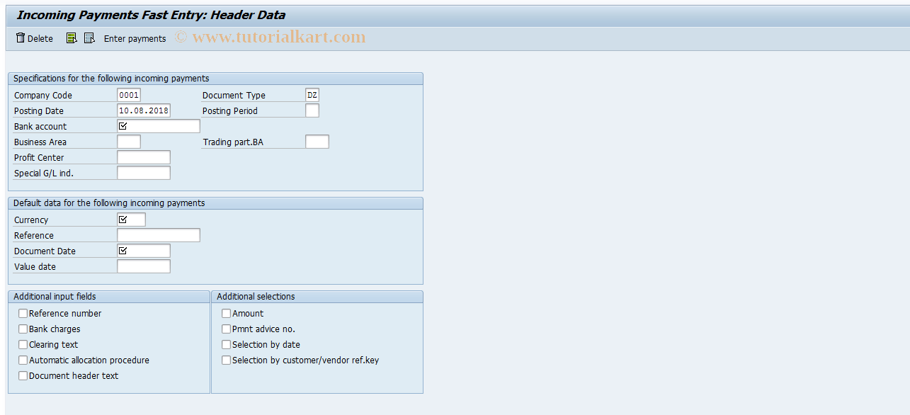 F26 SAP Tcode Payments Fast Entry Transaction Code
