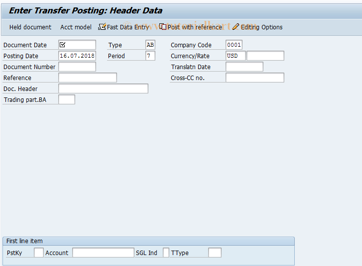 F42 SAP Tcode Enter Transfer Posting Transaction Code