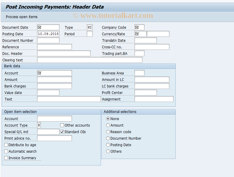 F52 SAP Tcode Post Payments Transaction Code