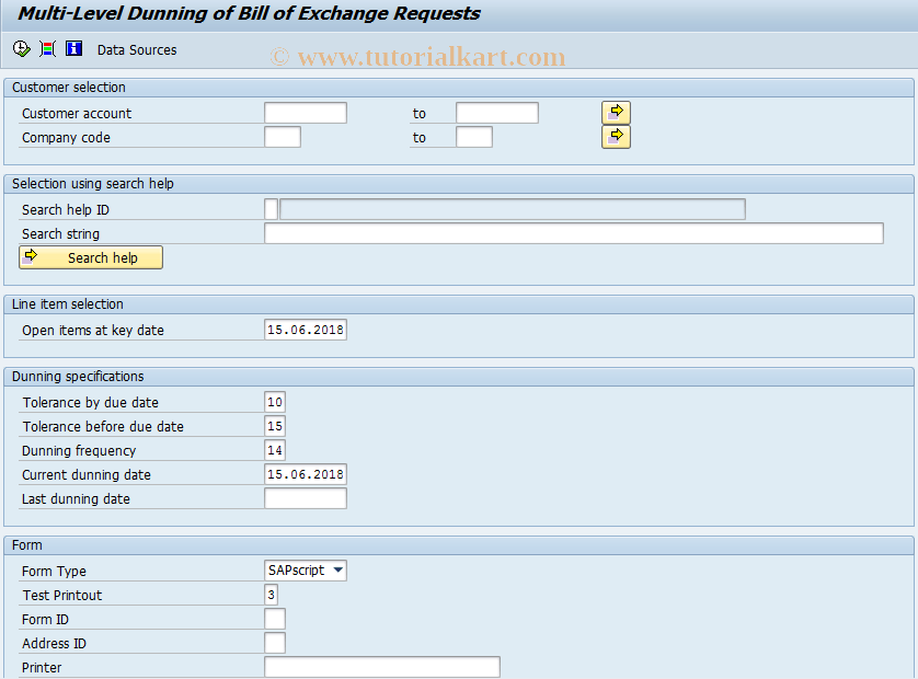 F.70 SAP Tcode Bill/Exchange Pmnt Request Dunning Transaction Code