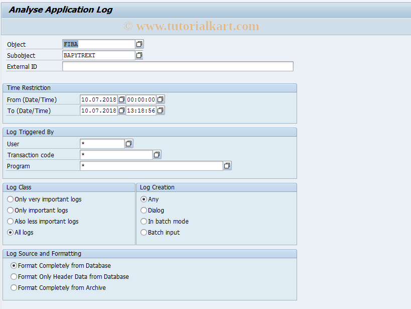 F9J0 SAP Tcode Display Application Log Transaction Code