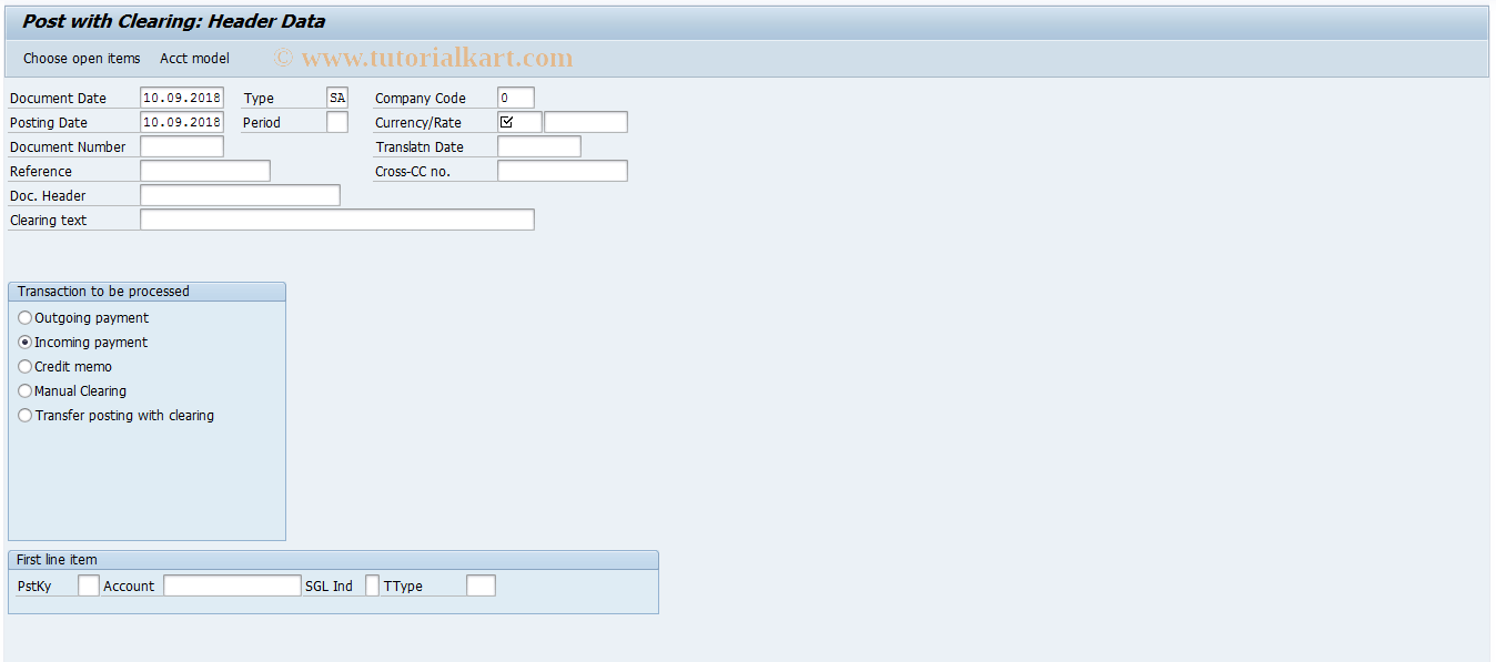 FB05 SAP Tcode Post with Clearing Transaction Code